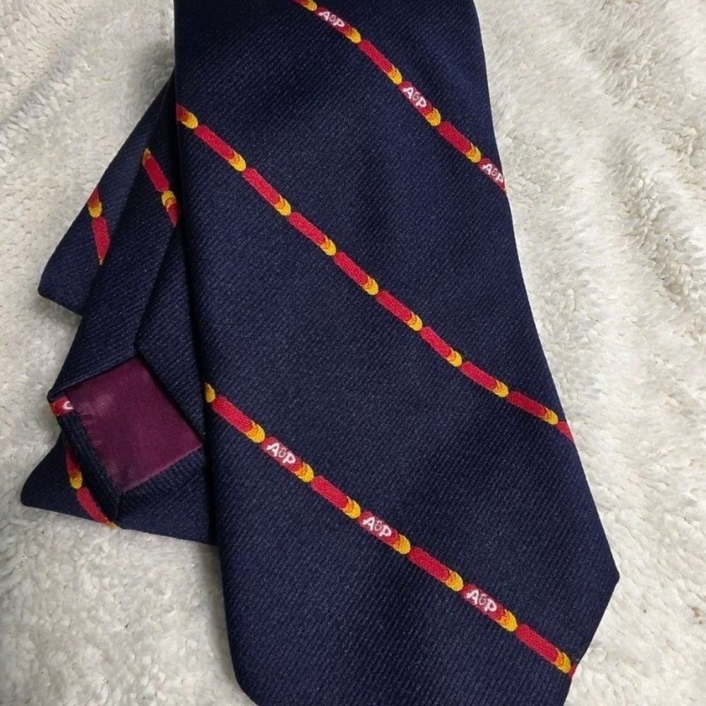 Vintage Grocery Store A&P Necktie Tie Harvale Blue Logo Stripe Mens Excellent